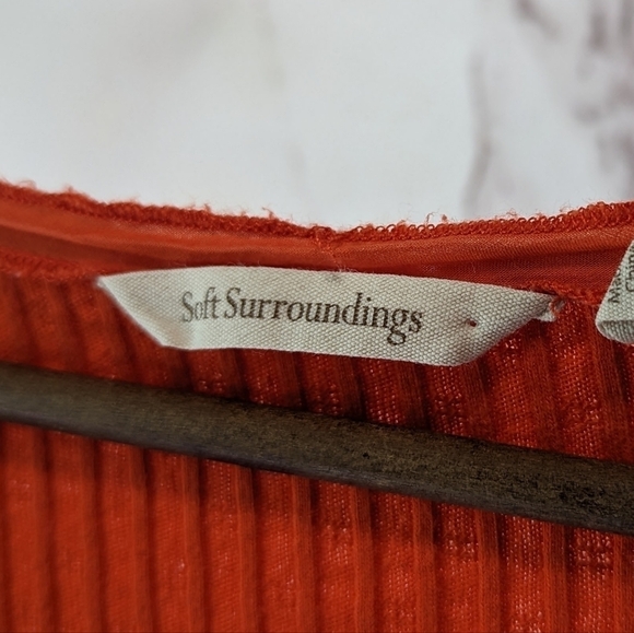 Soft Surroundings Shirt Womens Large Orange Roma Ribbed Ruffle Button Scoop - Picture 3 of 12